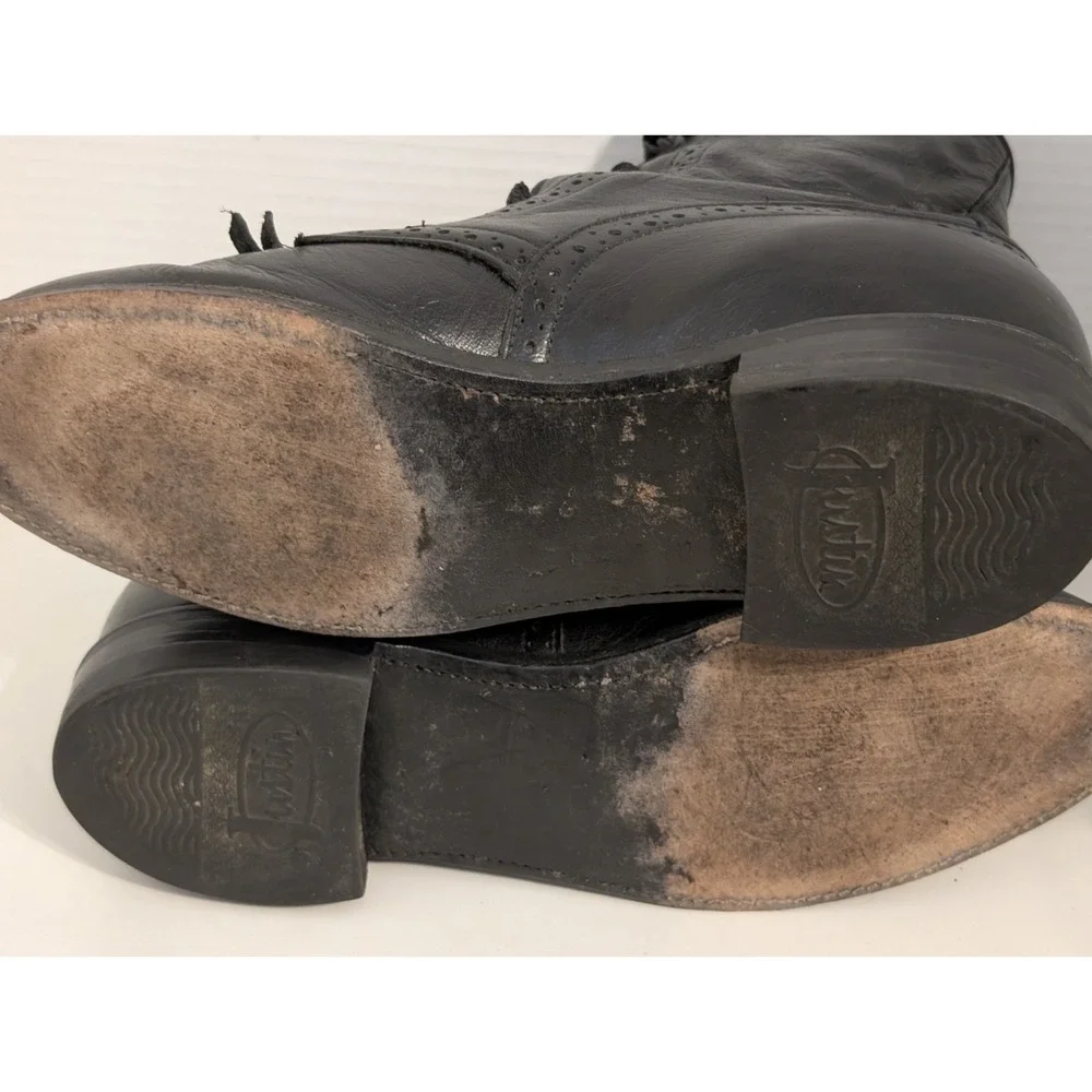 Vintage Justin Women's Black Leather Lace-Up Kiltie Roper Boots 7.5B - Picture 7 of 8